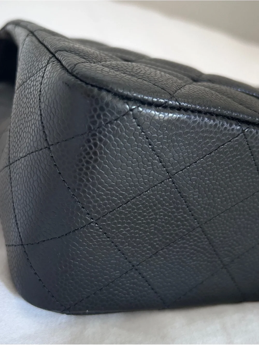 CHANEL vintage Black Jumbo Single Flap Caviar Leather Shoulder Bag with Gold